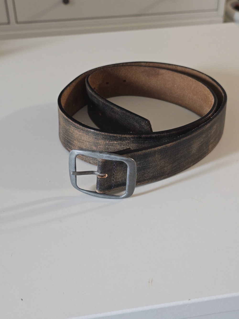 Mexx Distressed Brown Leather Belt with Silver Buckle
